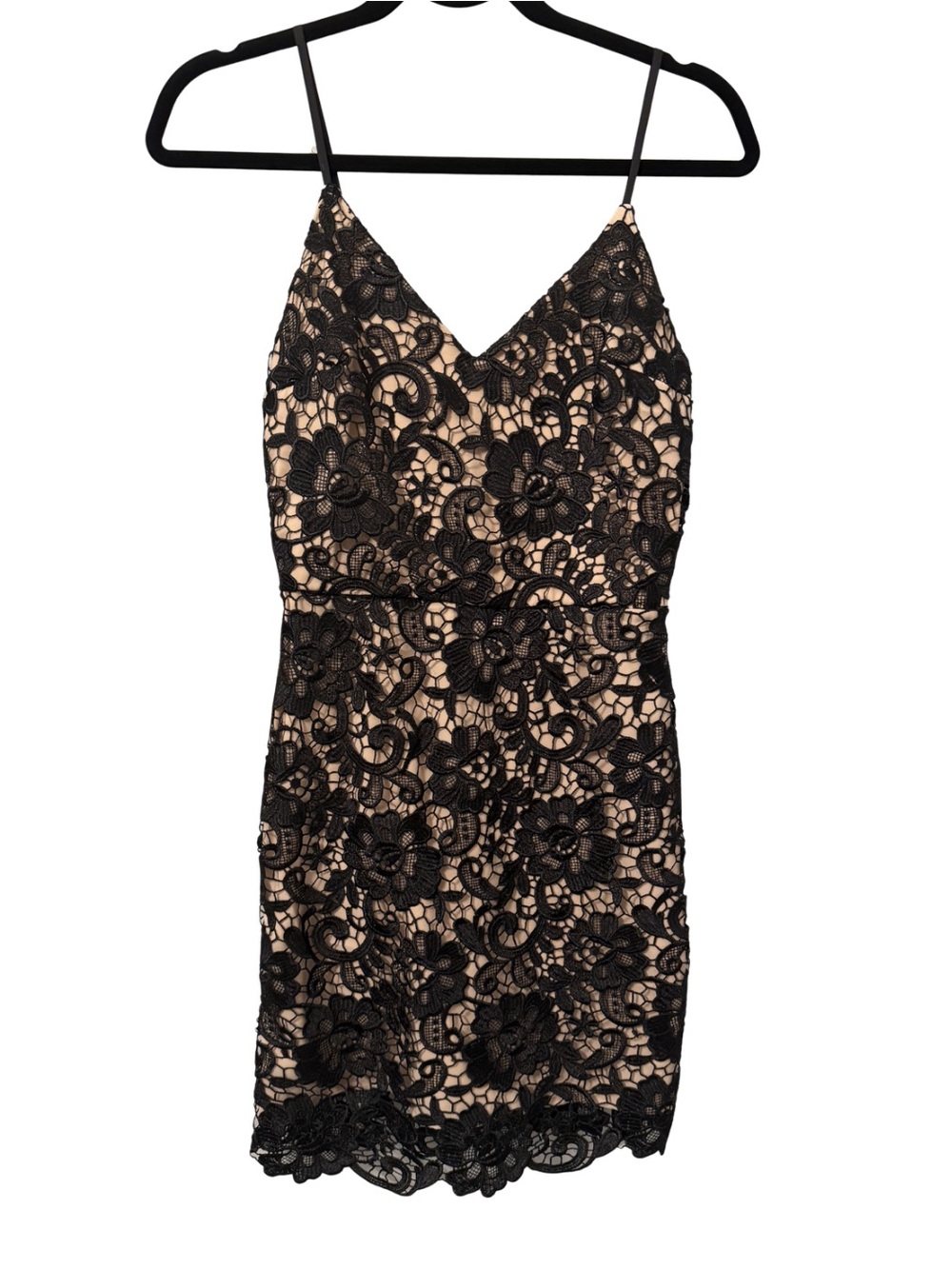 Express Black Lace Overlay with Nude Lining Dress